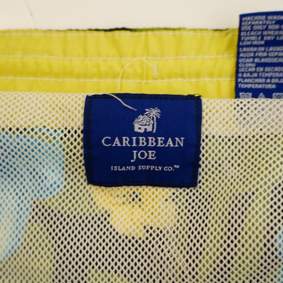 Caribbean Joe Floral Lined Swim Trunks XL 45 / 7.5 High Rise Black Green Yellow - Picture 6 of 7